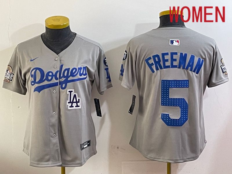 Women Los Angeles Dodgers 5 Freeman Grey Game 2024 Nike MLB Jersey style 1205